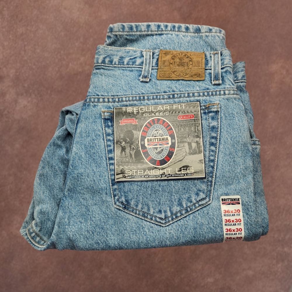 Vtg 1990s NwT Brittania Men's Regular Fit Stonewashed 100% Cotton Jeans,  36x30